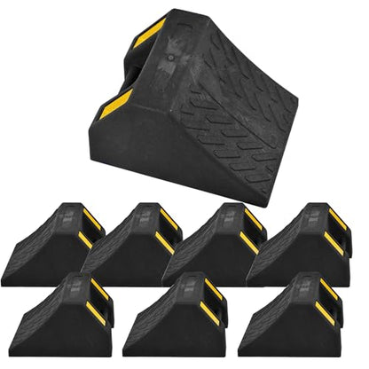 8 Pack Wheel Chocks,Heavy Duty Wheel Wedge with Handle and Yellow Reflective Strip, Solid Rubber Heavy Duty Black for RV Trailer Camper Truck Car Aircraft Boat
