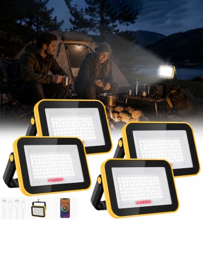 T-SUN Rechargeable Work Light, Portable Flood Light for Outside, Cordless LED Work Light with Tripod Hole, Waterproof Trouble Light USB Powered for Camping Fishing Car Repaire Job Site, 4 Packs - size: 4 Pack