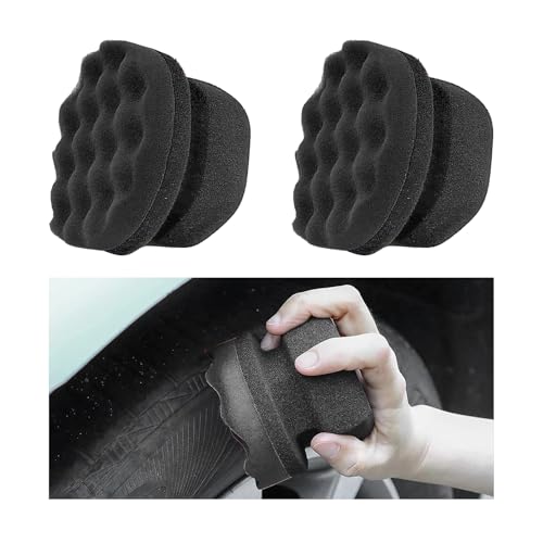 Wevdn 2PCS Tire Shine Applicator, Durable & Reusable Hex Grip Tire Dressing Sponge Foam Detailing Pad, Washable Round Shape Wheel Tire Shine Car Cleaning Sponge, Car Accessories (Black-Large) - color: Black-large