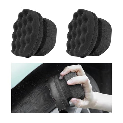 Wevdn 2PCS Tire Shine Applicator, Durable & Reusable Hex Grip Tire Dressing Sponge Foam Detailing Pad, Washable Round Shape Wheel Tire Shine Car Cleaning Sponge, Car Accessories (Black-Large) - color: Black-large