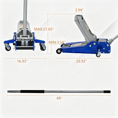 Floor Jack 5Ton/11000lbs.Dual Piston Fast Lifting Pump.Ultra Low Profile Floor Jack,Lifting Range 3.54"-21.65" .Heavy Duty Hydraulic Racing Car Jack for MVPs,SUVs and Trucks.Trolley Jack - size: 5ton（3.54"-21.65"）