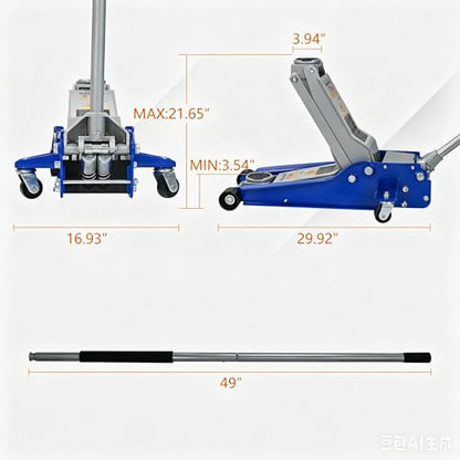 Floor Jack 5Ton/11000lbs.Dual Piston Fast Lifting Pump.Ultra Low Profile Floor Jack,Lifting Range 3.54"-21.65" .Heavy Duty Hydraulic Racing Car Jack for MVPs,SUVs and Trucks.Trolley Jack - size: 5ton（3.54"-21.65"）
