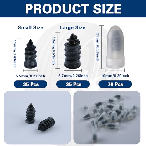 70 Pcs Tire Repair Rubber Nail Kit with Sealant Glue & Screwdriver | Self-Service Tubeless Tire Puncture Repair Screws, 2 Sizes for Car, Motorcycle, Truck, ATV, Tractor, Lawn Mower