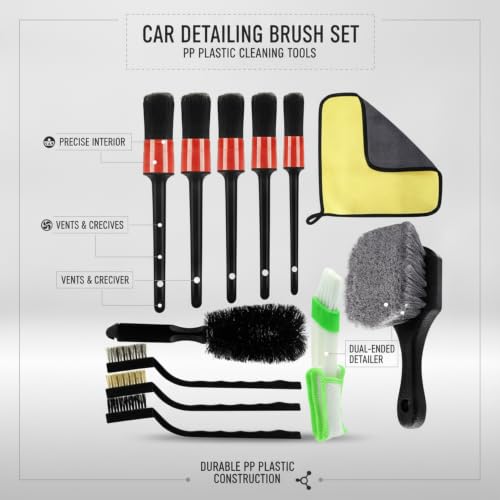 Car Detailing Brush Set, PP Plastic Cleaning Tools for Interior Vents, Dashboard, Wheels, and Exterior Crevices - size: 12.6 x 3.94 x 1.97 in