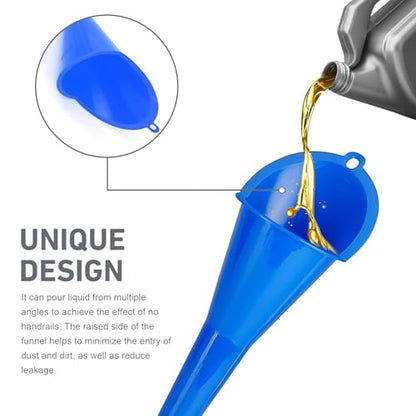 2 PCS Oil Funnel, Automotive Multi-Function Long Neck Fuel Funnel, Plastic Anti-Spill Engine Funnel for Filling Engine Oils, Water, Diesel Fuel, Kerosene and Other Liquids (Blue) - color: Blue
