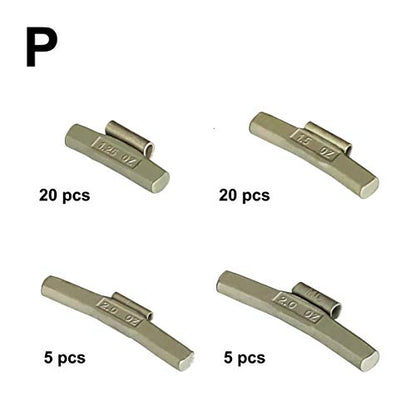 P-M50 Wheel Weight Kit P Style Grey 50pcs/kit: 1 1/4oz 20pcs, 1 1/2oz 20pcs, 2oz 5pcs, 2 1/2oz 5pcs - size: P-M50