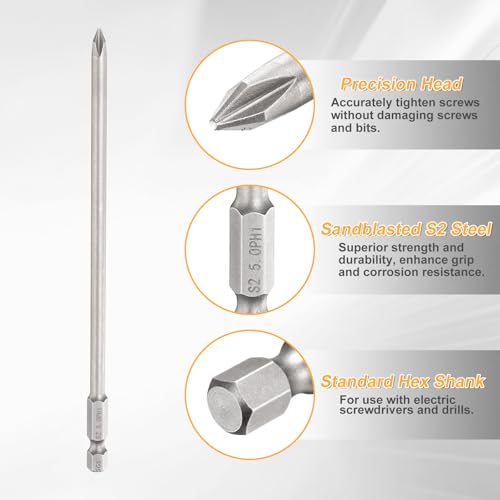 HARFINGTON 4pcs #1 Phillips Screwdriver Bit PH1 1/4" Hex Shank 6" (150mm) Long 0.2" Rod Magnetic Cross Head Drill Bits S2 Steel Industrial Screw Driver Bit for Electric Power Tools, Gray - size: PH1 x 6" x 0.2"