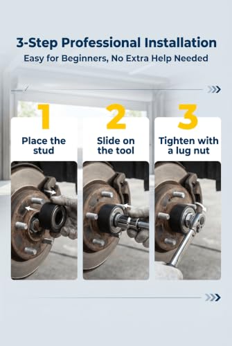 4 PCS Wheel Stud Installer Tool, Rotating Bearing Stud Installer with Lug Nuts, 3-Piece Hex Lug Nut Adapter Set, Wheel Hub Bolt Puller Tool, Universal for Most Cars, Light-Duty Trucks