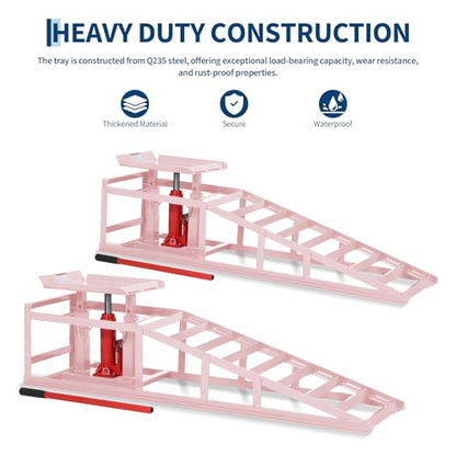 Hydraulic Car Ramps 2 Pack, 11000 LBS/5 Ton Heavy Duty Steel Auto Service Ramps, 9.4"-13.34" Adjustable Lift Height for Low Profile Vehicles, Trucks, SUVs, Garage Repair & Oil Changes, Pink - color: Pink