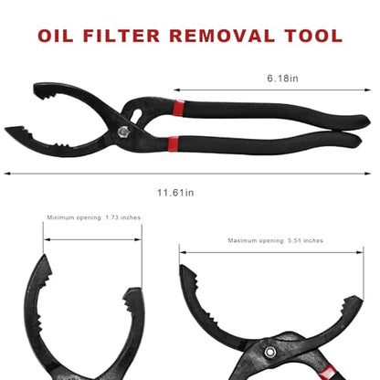 12" Adjustable Oil Filter Pliers, 3-Position Car Oil Filters Removal Specialty Tool w/ 15° Bent Angle Head Design, Auto Filter Wrench for 45-145mm Engine Filters Conduit Fittings