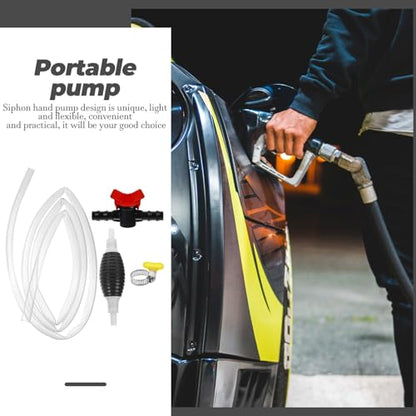 MERRYHAPY Hand Pump Fuel Transfer Siphon Pump Kit with 2M Hose, 4 Buckles and Flow Valve, Manual Gasoline and Diesel Siphon for Automotive, Fish Tank, and Liquid Transfer