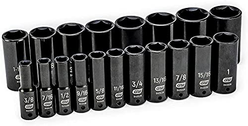 GEARWRENCH 19 Piece 1/2 Inch Drive 6 Point Impact Socket Set, Deep, SAE - 84934N