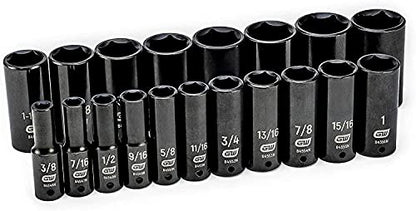GEARWRENCH 19 Piece 1/2 Inch Drive 6 Point Impact Socket Set, Deep, SAE - 84934N
