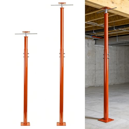 Adjustable House Jack Post, 55" - 100" Heavy Duty Steel Support Pole Jacks, 10000 lbs Load Capacity, Floor to Ceiling Telescopic Jack for Leveling, Framing, Basement, Crawlspace, Beam & Roof Support - color: Orange