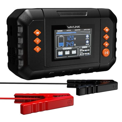 WAVLINK 450W Smart Battery Charger, Max. 35A Trickle Charger with LCD Display, for 6V/12V/24V Lead-Acid/Lithium/LiFePO4 Batteries, Battery Maintainer and Desulfurizer for Cars, Boats, Motorcycles - color: 35-AMP