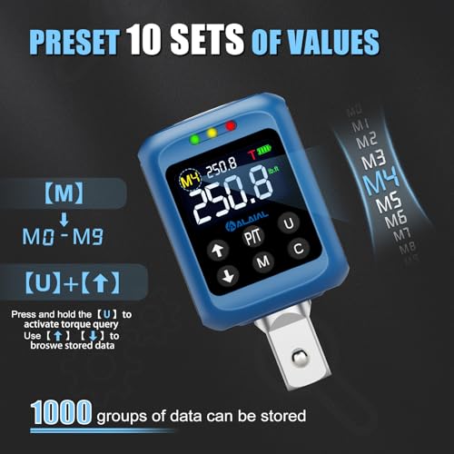 Digital Torque Adapter 1/2" Drive, 3.7-250.8 Ft-lb/5-340 Nm | Digital Torque Wrench Converter, ±2% Accuracy, Buzzer&LED Indicator, 2 Modes, 4 Units, 10 Presets, 2 Adapters for Car, Moto - size: 3.7-250.8Ft-lb/5-340Nm