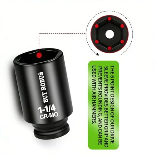1-1/4 Socket 1/2" Drive Deep Impact Metric Socket, 6 Point CR-MO for Easy Removal of Axle Nut - size: 1-1/4 socket