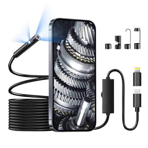 Dual Lens Endoscope Camera with Light | 1920P Borescope Camera with 8+1 Adjustable LED Lights, Semi-Rigid Cable 16.5FT, IP67 Waterproof for iPhone, iPad, Samsung