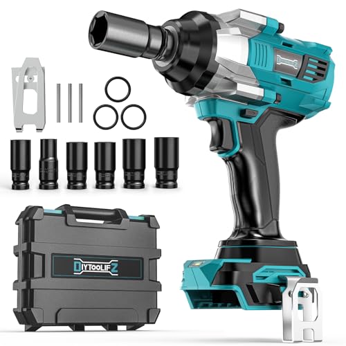 DIYtoolifz Cordless Impact Wrench 1/2 inch for Makita 18v Battery, 900FT-LBS (1200N.m) Brushless Electric Impact Gun, High Torque Power Impact Driver with 6Pcs Sockets & Storage Case (Tool Only) - color: 900ft-lbs Wrench With 6 Sockets