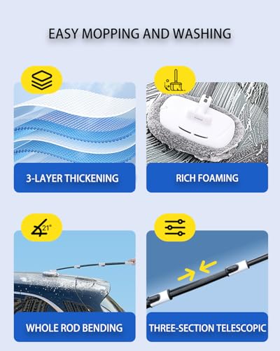 Volodya 15°Curved Car Wash Brush with 47" Extension Long Handle Telescopic Aluminum Microfiber Cleaning Mop for Car Truck SUV RV Boat Wheel Extension Pole Carwash Mop Duster