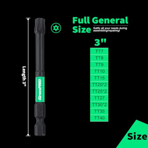 GRENPRO Torx Bit Set 14pc, Impact Driver Bit Set Magnetic Screwdriver Security Torque, 1/4 t20 t25 t30 Tamper Proof Torx Bit Set, 3" Long (t7-t40) Star Screwdriver Bits Sets - size: T7-T40(3"*14pcs)