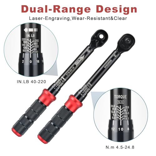 AEROFORCE 1/4-Inch Drive Click Torque Wrench (40-220 lb.in / 4.5-24.8 Nm),72 Tooth Dual Direction Reversible Ratchet with Dual Range Scales, Precision Calibrated for Bikes & DIY