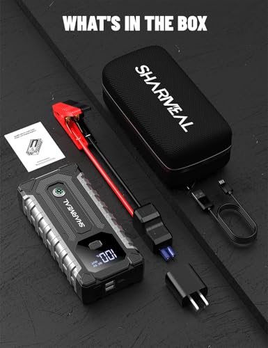 Sharmeal Car Jump Starter 6000A, Jump Starter Battery Pack for All Gas and 9.0L Diesel, 12V Portable Jump Box with LED Light - color: 6000A(60C Battery Enhanced Version)+Charger Block