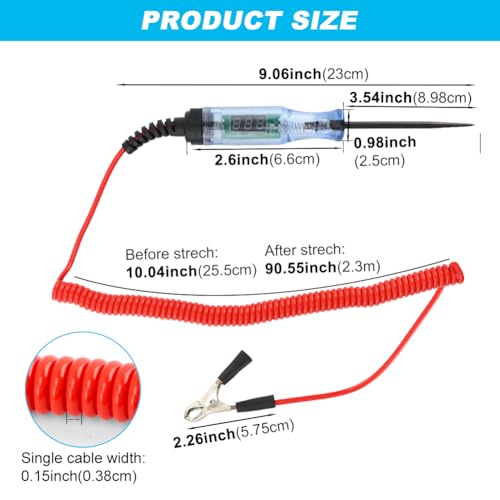 Kakalote Test Light Automotive, Digital LED Circuit Tester with Voltage Display, Electrical Tester Pen with Extended Spring Wire & Probe for Car RV Fuse Checker