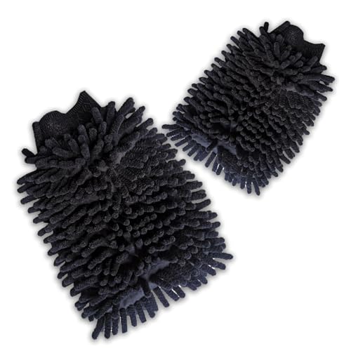2 PCS Car Microfiber Wash Mitt, 5.51In X 9.05In Chenille, for Car Washing, Elastic Cuff Multi-Purpose Wash Mitt Cleaning Kit (Black)