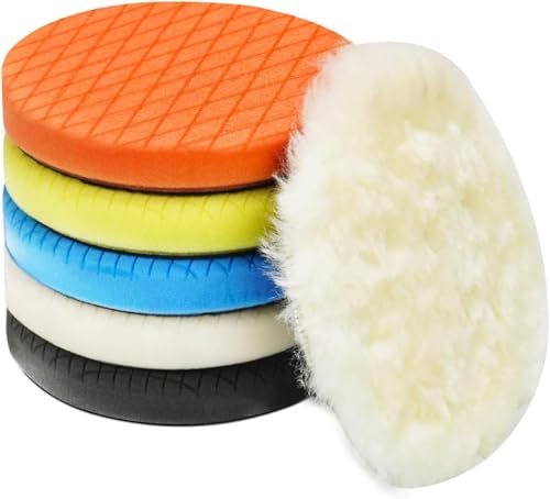 Autolock 6" Buffing Polishing Pads, 6Pcs 165mm Face for 6Inch Backing Plate | Compound Buffing Sponge and Woolen Pads Cutting Polishing Pad Kit for Car Buffer Polisher, Polishing and Waxing - size: 6.5 Inch