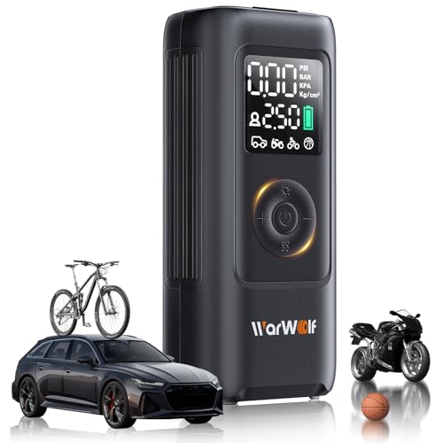 WARWOLF 160PSI Tire Inflator Portable Air Compressor, Air Pump for Car Tires with Pressure Gauge, Dual Power 12V DC, Auto Shut-Off, Rechargeable Tire Pump for SUV Truck Motorcycle Bicycle Balls - color: Black