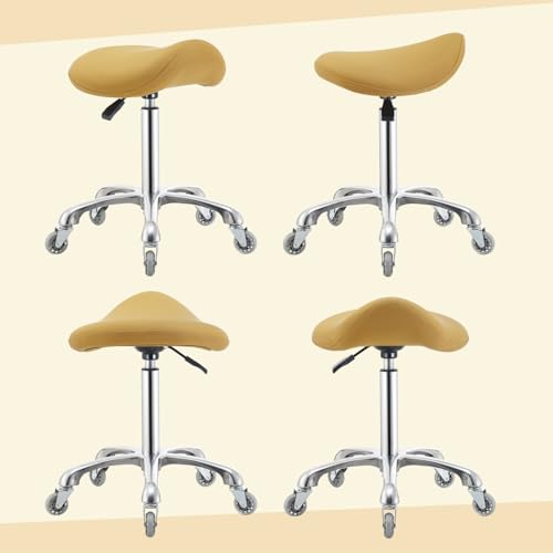 Saddle Stool Chair with Wheels,Ergonomic Swivel Rolling Height Adjustable for Salon Beauty Clinic Dentist Tattoo Home Office - color: Camel, size: No Backrest