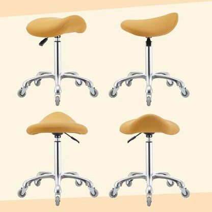 Saddle Stool Chair with Wheels,Ergonomic Swivel Rolling Height Adjustable for Salon Beauty Clinic Dentist Tattoo Home Office - color: Camel, size: No Backrest