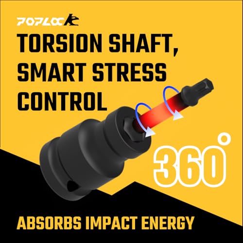 Poplock Impact Driver Set | 7-Piece ½ inch Drive Star Bit Set (T30–T70) | 75mm Long Impact Driver Bit Set with 6-Lobed Allen Tips for Torx Fasteners T30 T40 T45 T50 T55 T60 T70 - size: 7 PCS