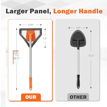 Windshield Interior Cleaner Tool - Auto Glass Wash Brush with 2 Washable and Reusable Microfiber Pads,Car Accessories Interior Triangular Mop Cleaning Kit for Trucks, SUVs, RVs & Home Windows