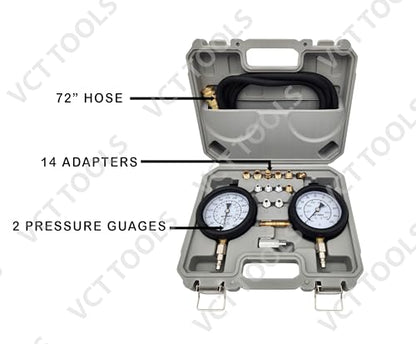 VCT Engine & Transmission Oil Pressue Test Kit, High Pressure: 0-400psi Low Pressure: 0-100psi for Engine and Trasnmission Diagnostics