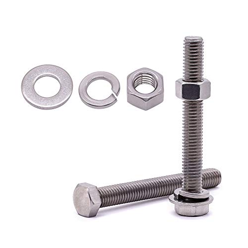 (4 Sets) M12-1.75 x 60mm Hex Bolt Kit, 304 Stainless Steel (18-8), Includes Hexagon Head Screws and Nuts, Flat & Lock Washers, Full Coarse Thread, for Machinery, Automotive, DIY - size: M12 x 60mm