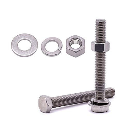 (4 Sets) M10-1.5 x 100mm Hex Bolt Kit, 304 Stainless Steel (18-8), Includes Hexagon Head Screws and Nuts, Flat & Lock Washers, Full Coarse Thread, for Machinery, Automotive, DIY - size: M10 x 100mm