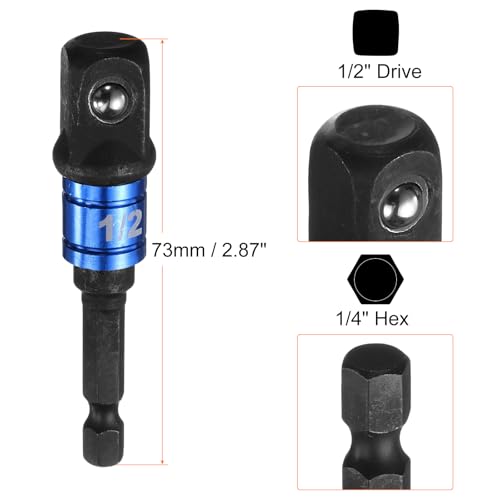 HARFINGTON Deep 6-Point Impact Socket 1/2" Drive 9mm Metric Socket 3" Length with 1/4" Hex Shank Adapter, CR-V Steel Socket Adapter Accessory Tool Set Kit for Hex Bolts Nuts - size: 9mm