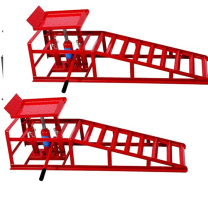 Auto Car Truck Service Ramps Lifts, 5 Ton Low Profile Hydraulic Car Ramps, Heavy Duty Hydraulic Vehicle Ramps Lift Ramp, Portable Car Ramps for Home Garage, Vehicle Auto Garage Repair,Red - color: Red