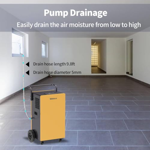 Shinco Commercial Dehumidifiers with Pump, 200 Pints Industrial Dehumidifier for Crawl Spaces, Basements Warehouse and Large Spaces up to 8,000 Sq Ft - color: 8,000 Sq.Ft.