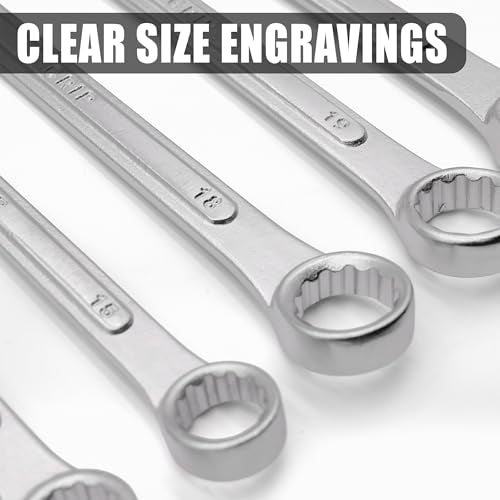 Grip 24 pc Raised Panel Combination Wrench Set MM/SAE - 12 point - Metric 7mm to 22mm - SAE 1/4” to 1" - Roll-up Storage Pouch - Household, Garage, Auto Repairs, Cars, Trucks, Boat