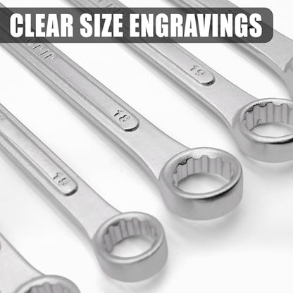 Grip 24 pc Raised Panel Combination Wrench Set MM/SAE - 12 point - Metric 7mm to 22mm - SAE 1/4” to 1" - Roll-up Storage Pouch - Household, Garage, Auto Repairs, Cars, Trucks, Boat