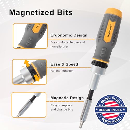 MULWARK Screwdriver Bit Set & Socket Kit, 77-Pieces Ratcheting Screwdriver Set with Case, 77 in 1 Multi Bit Screw Driver for Home DIY, Electronics, Car Emergency and Garage