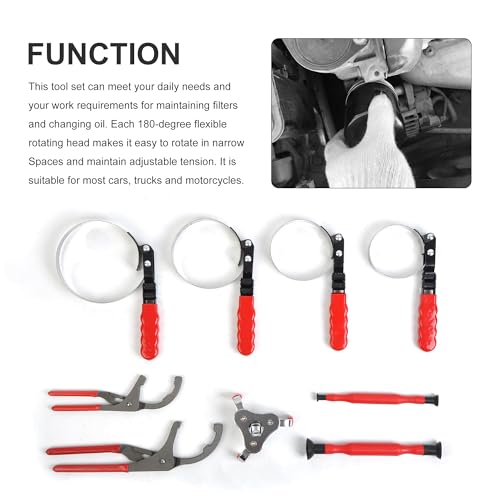 7PCS Oil Filter Wrench Set, Oil Filter Removal Tool with 2-3/4" - 5-1/4", 9" & 12" Adjustable Oil Filter Pliers and Adjustable 3-Jaw Oil Filter Wrench