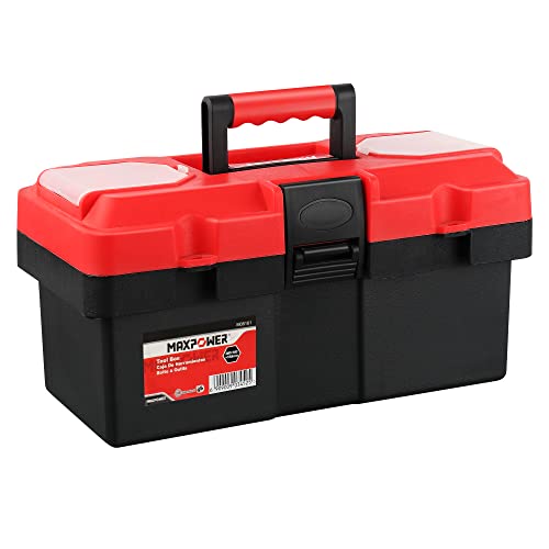 MAXPOWER Small Tool Box, 14-inch Plastic Tool Boxes with Handle | Removable Tray with Dual Lock Secured, Red Toolbox for Home - size: 14”, style: 14" red