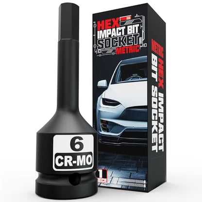 1/2" Drive 6 mm Hex Impact Bit Socket, H6 Allen Bit Socket, Metric, Cr-Mo Steel, Automotive Repair Industrial Maintenance and DIY Enthusiasts Alike - size: 1/2" H6 Deep