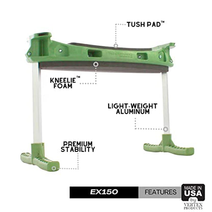 TheXceptional Kneelie with Tush Pad | Kneeling Bench for Gardening | Ergonomic Garden Stool Kneeler with Handles | Garden Kneelers for Gardeners | Made in USA by Vertex Products | Model EX152