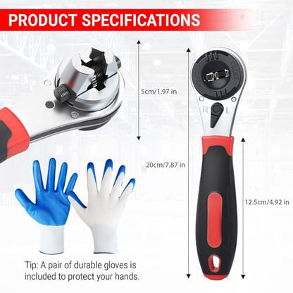 Adjustable Ratchet Wrench 6-24mm Jaw, Upgraded Universal Socket Wrench Tool | 360° Rotating Head, SAE and Metric, Reversible Switch, Cr-V Steel, Ratcheting Kit, Self-Adjusting Set for Nut/Bolt/Screw/Pipe
