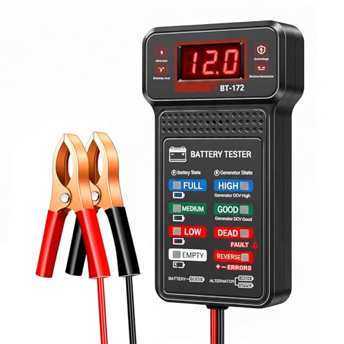12V Car Battery Tester, Fast Response Charging System Analyzer with LCD Screen & LED Indication, Battery Load Monitor Digital Voltmeter Alternator Tester for Most Vehicles